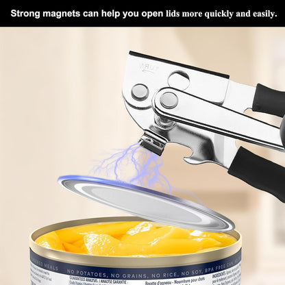 Commercial Can Opener, Heavy Duty Can Opener Manual with Magnet | Ergonomic Can Opener with 360 rotating Knob, Smooth Edge Side Cut, Effortless Handheld Tool for Seniors, Large Cans, Kitchens