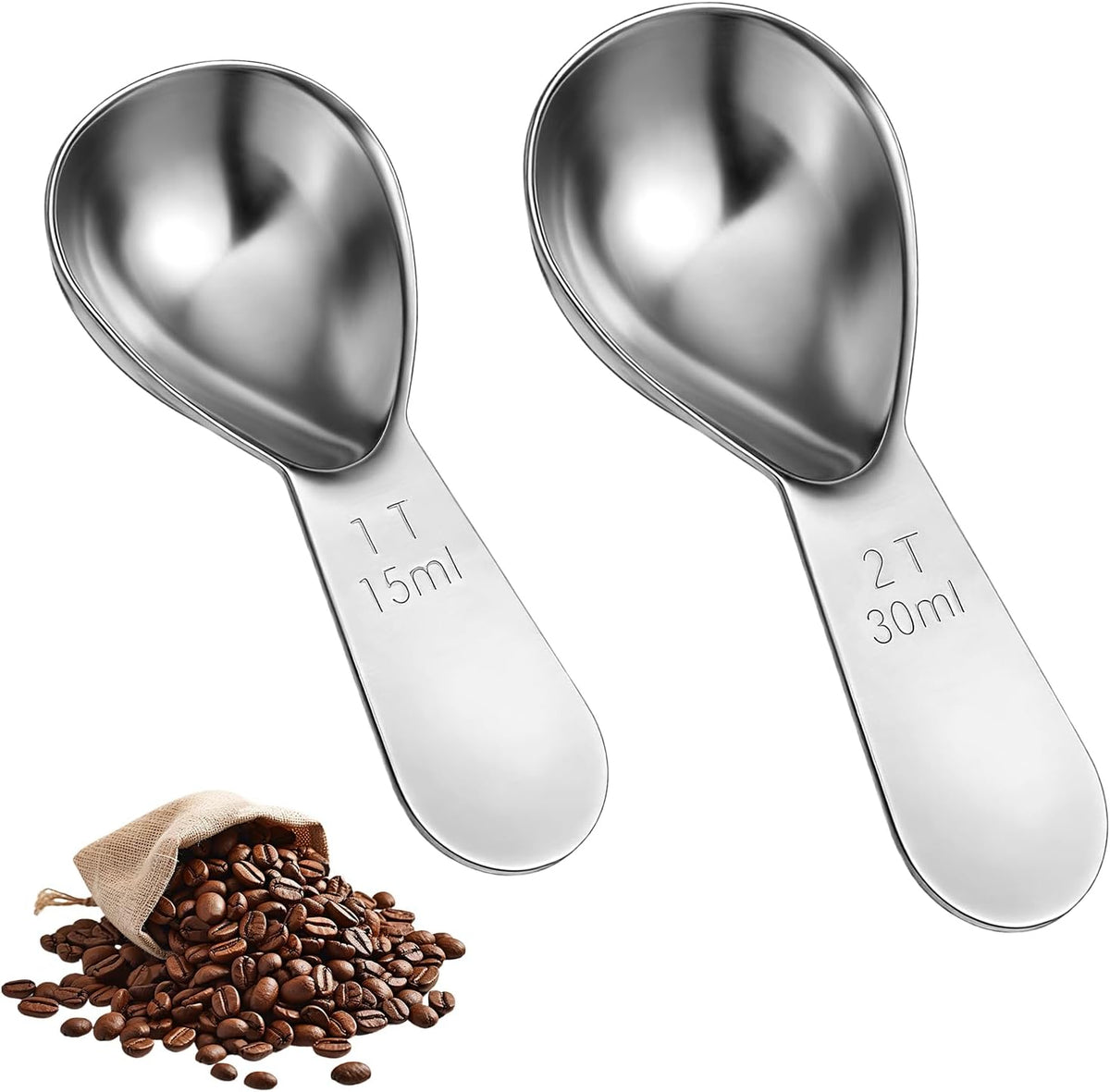2pcs Coffee Scoop for Ground Coffee 2 Tablespoon Scoop 30ml | Stainless Steel Coffees Scoops Measuring Spoon, Dishwasher Safe Short Handle Scooper for Canisters Coffees Tea, Sugar, Flour
