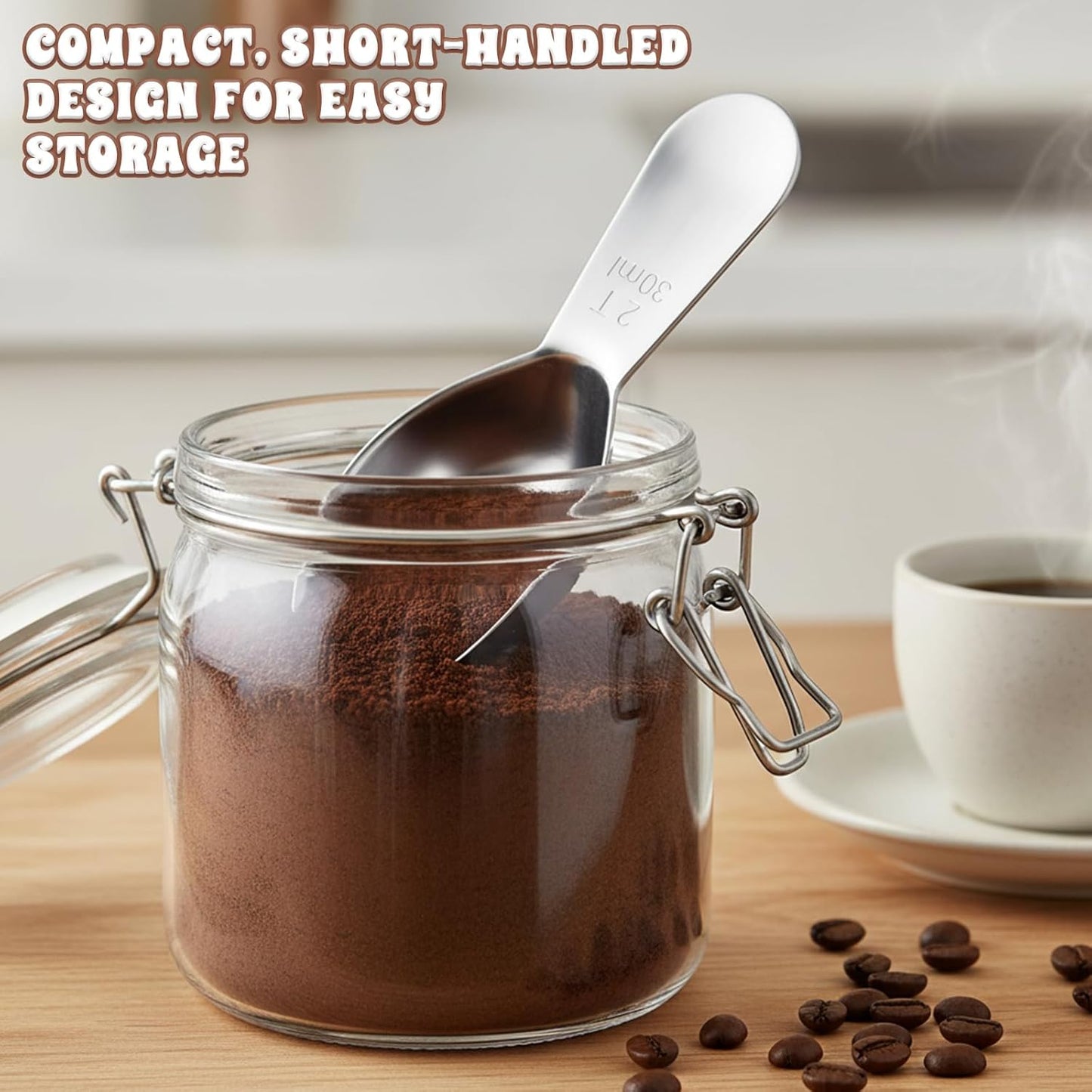 2pcs Coffee Scoop for Ground Coffee 2 Tablespoon Scoop 30ml | Stainless Steel Coffees Scoops Measuring Spoon, Dishwasher Safe Short Handle Scooper for Canisters Coffees Tea, Sugar, Flour