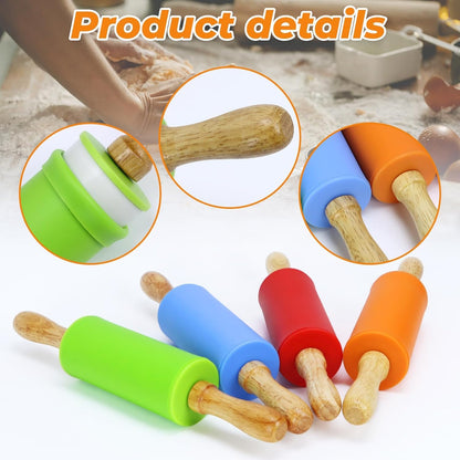 Mini Rolling Pin for Kids, 9 Inch Wooden Handle Rolling Pin Non-Stick Silicone Rolling Pins for Children Cake Baking