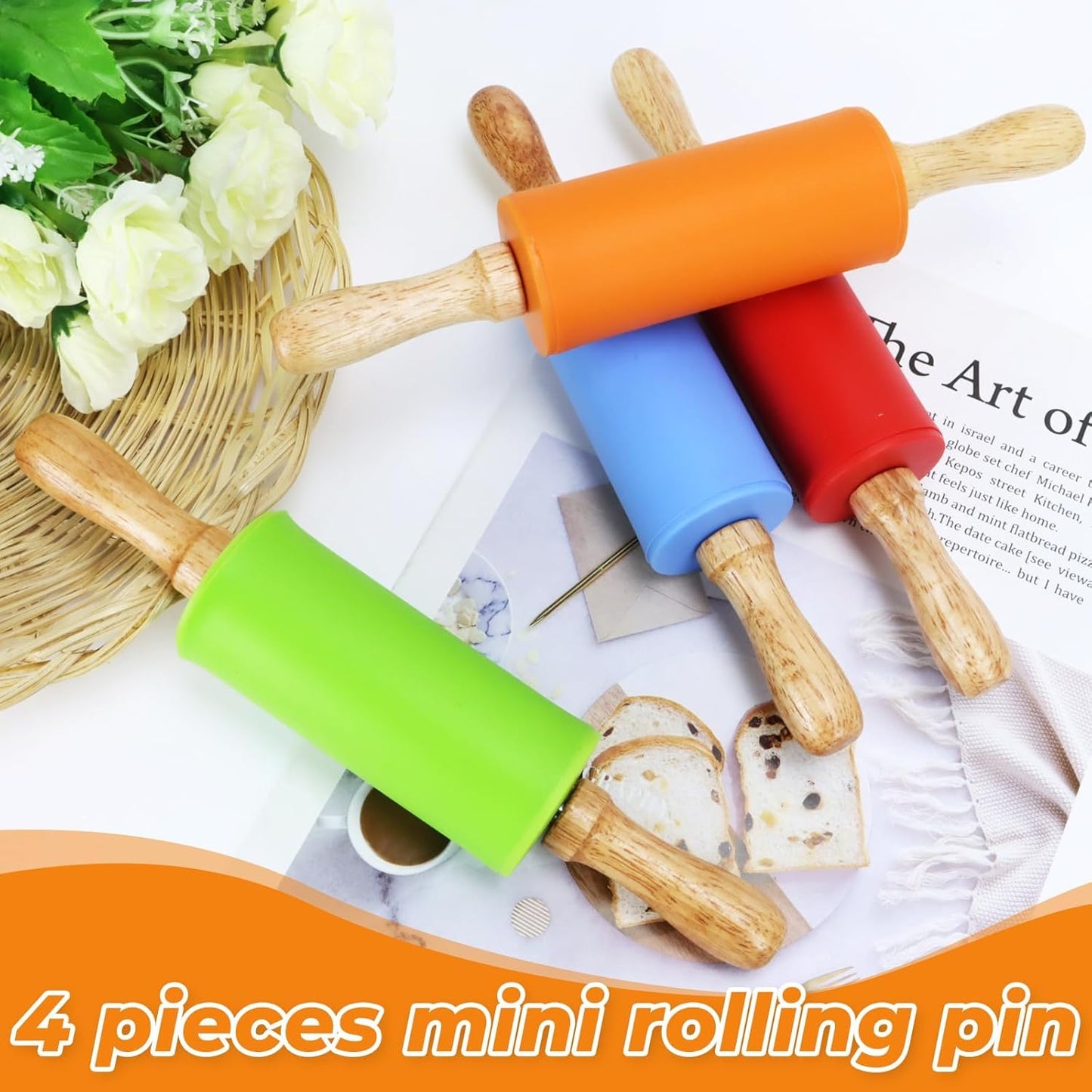 Mini Rolling Pin for Kids, 9 Inch Wooden Handle Rolling Pin Non-Stick Silicone Rolling Pins for Children Cake Baking