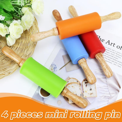 Mini Rolling Pin for Kids, 9 Inch Wooden Handle Rolling Pin Non-Stick Silicone Rolling Pins for Children Cake Baking