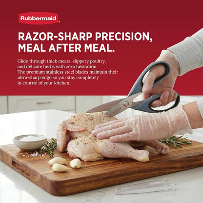 Kitchen Scissors All Purpose Heavy Duty, Stainless Steel Kitchen Shears with Protective Sheath, Dishwasher Safe Kitchen Scissors for Food, Meat, Poultry & Herbs, Comfort Grip, Black