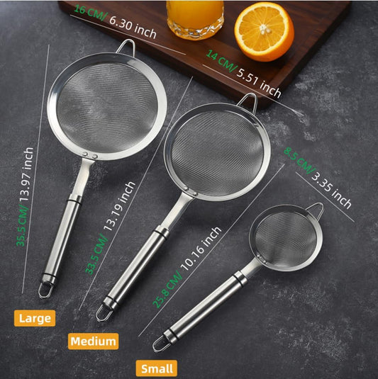 3.3inch 304 Stainless Steel Fine Mesh Strainer for Kitchen, Colander-Skimmer with Handle, Metal Sieves Sifters
