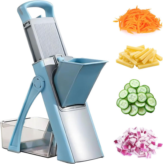 Upgraded Safety Vegetable Slicer and Chopper, Adjustable Vegetable and Food Processor, Potato and French Fry Cutter, No Blade Replacement Required, Kitchen Cutting Tool.