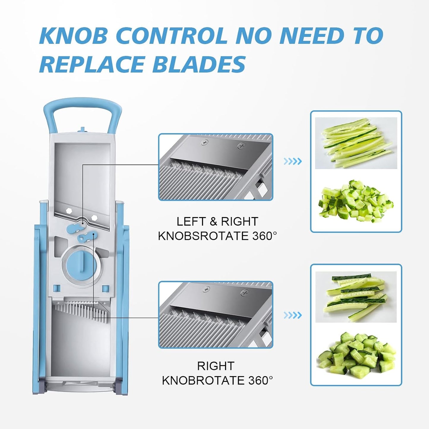 Upgraded Safety Vegetable Slicer and Chopper, Adjustable Vegetable and Food Processor, Potato and French Fry Cutter, No Blade Replacement Required, Kitchen Cutting Tool.