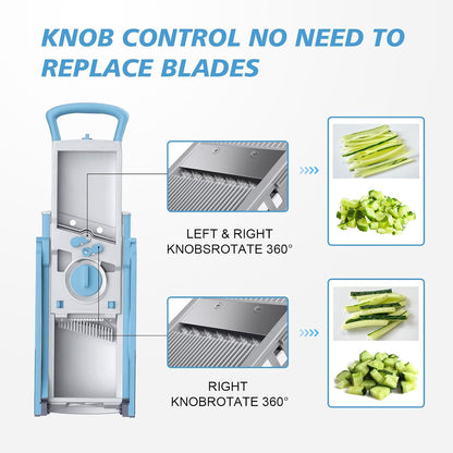 Upgraded Safety Vegetable Slicer and Chopper, Adjustable Vegetable and Food Processor, Potato and French Fry Cutter, No Blade Replacement Required, Kitchen Cutting Tool.