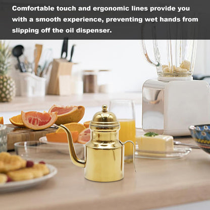 15oz Oil Dispenser， Stainless Olive Oil Dispenser,Vinegar Dispenser with Non-Slip Handle, Olive Oil Can for Kitchen Cooking Restaurant BBQ (Gold)
