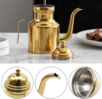 15oz Oil Dispenser， Stainless Olive Oil Dispenser,Vinegar Dispenser with Non-Slip Handle, Olive Oil Can for Kitchen Cooking Restaurant BBQ (Gold)