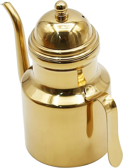 15oz Oil Dispenser， Stainless Olive Oil Dispenser,Vinegar Dispenser with Non-Slip Handle, Olive Oil Can for Kitchen Cooking Restaurant BBQ (Gold)