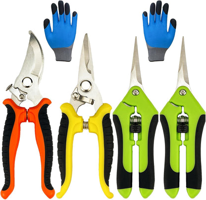 Pruning Shears, 5 Pack Garden Shears with Gardening gloves, Clippers Handheld, Stainless Steel Garden Snips, Pruners for Gardening
