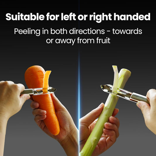 Stainless Steel Vegetable Peeler, Ultra Sharp Dual Blades | Peels in Both Directions for Left- and Right-Handed Use, Seamless No Trapped Water, Dishwasher Safe, 5-Year Warranty