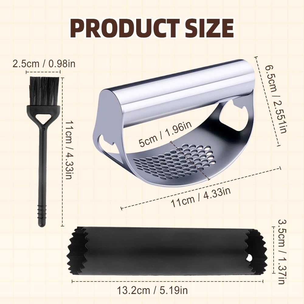 Garlic Press Rocker, 2025 NEW Stainless Steel Garlic Mincer Garlic Crusher with Peeler, Easy Clean Operate, for Home Cooks Chefs, Ideal for Food Mincing in Daily Meals Restaurants (White)