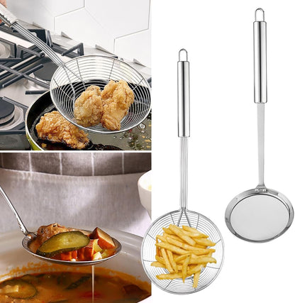 Set of 5.5 Inch Stainless Steel Asian Spider Strainer and 4 Inch Fine Mesh Skimmer Wire Scoop Food Fryer Spoon to Drain Pasta Deep Fry Skimmer Oil