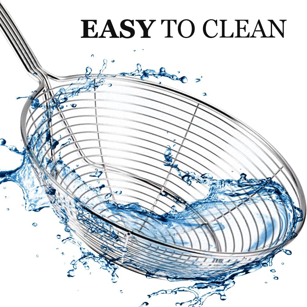 Set of 5.5 Inch Stainless Steel Asian Spider Strainer and 4 Inch Fine Mesh Skimmer Wire Scoop Food Fryer Spoon to Drain Pasta Deep Fry Skimmer Oil