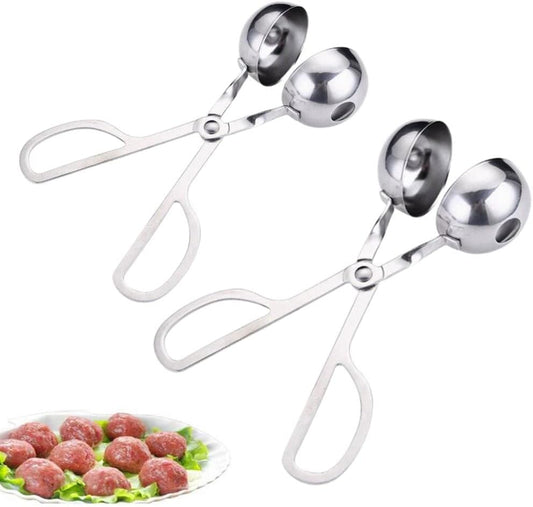 Stainless Steel Meat Ballers Tongs, Nonstick Meatball Scoop Ice Cream Ball Maker Tongs for Cake, Cookie Dough, Melon Fruits, Rice Mold Maker (2 Pack)