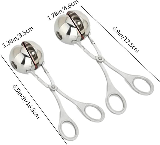 Stainless Steel Meat Ballers Tongs, Nonstick Meatball Scoop Ice Cream Ball Maker Tongs for Cake, Cookie Dough, Melon Fruits, Rice Mold Maker (2 Pack)