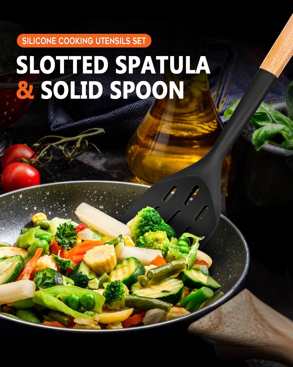 Pack of 3 Silicone Spatula, Non Stick Cooking Utensil Set, Black
