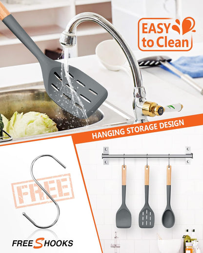 Pack of 3 Silicone Spatula, Non Stick Cooking Utensil Set, Black