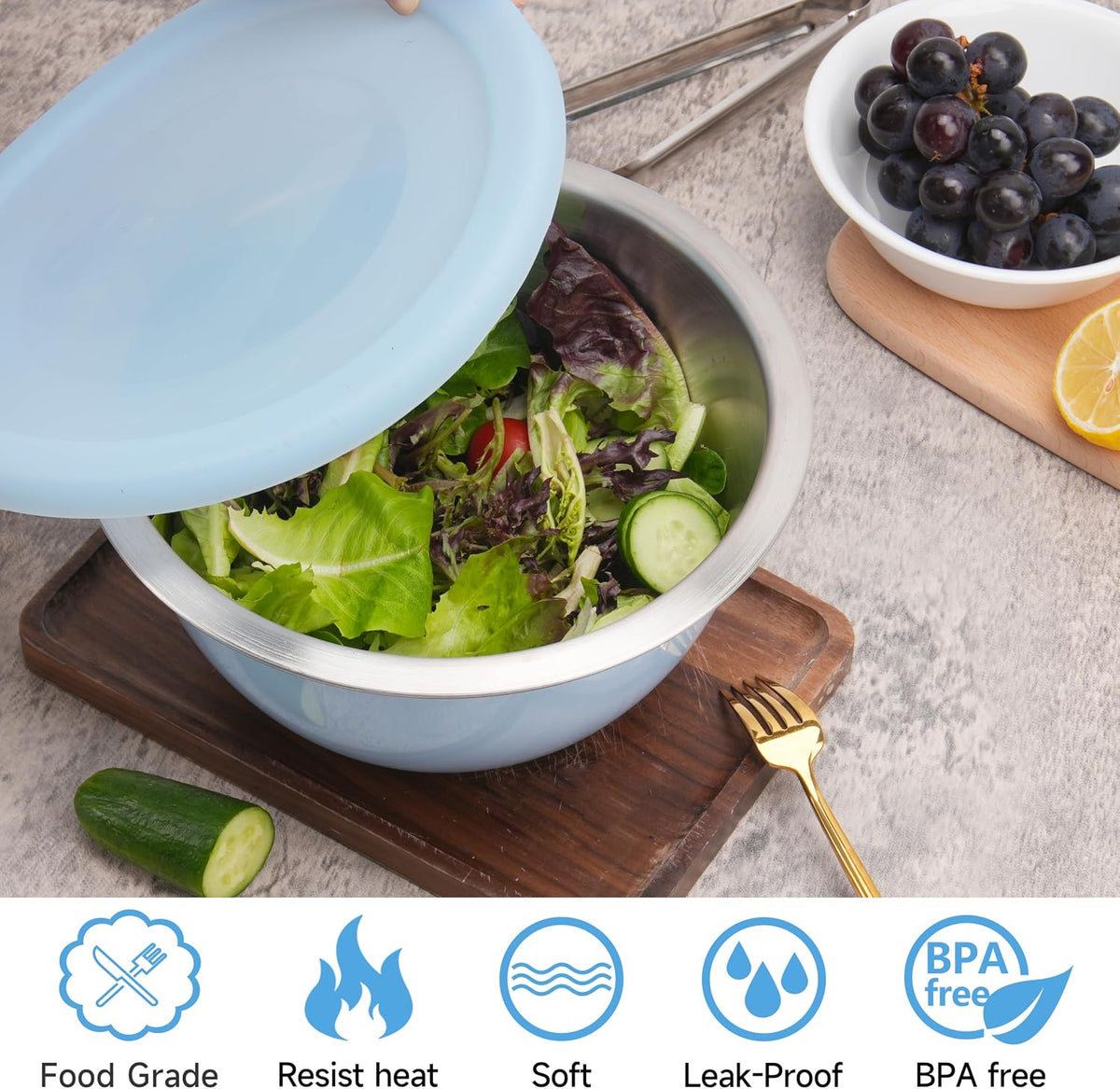 3 Pack Silicone Replacement Lids for OXO 1.5-Quart, 3-Quart & 5-Quart Good Grips Stainless-Steel Mixing Bowls, See-Through Silicone Lids, Dishwasher & Microwave Safe (Bowls Are Not Included)