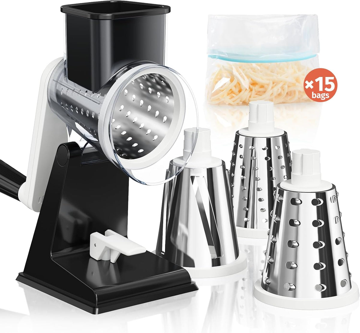 Upgraded Rotary Cheese Grater, Hand Crank Shredder Slicer, Black