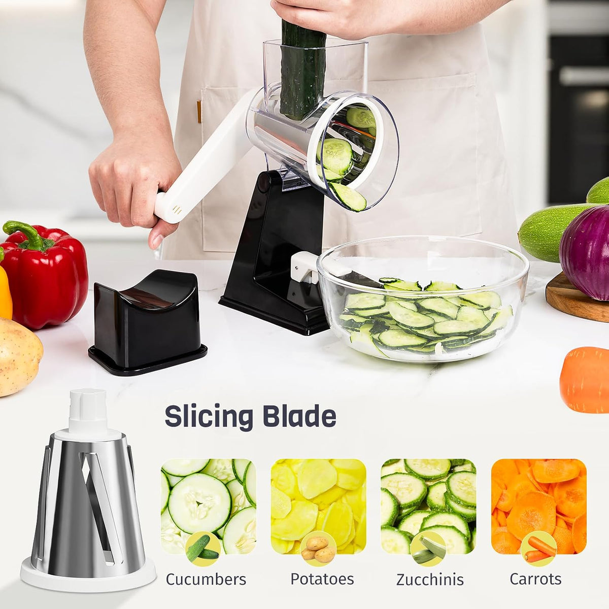 Upgraded Rotary Cheese Grater, Hand Crank Shredder Slicer, Black