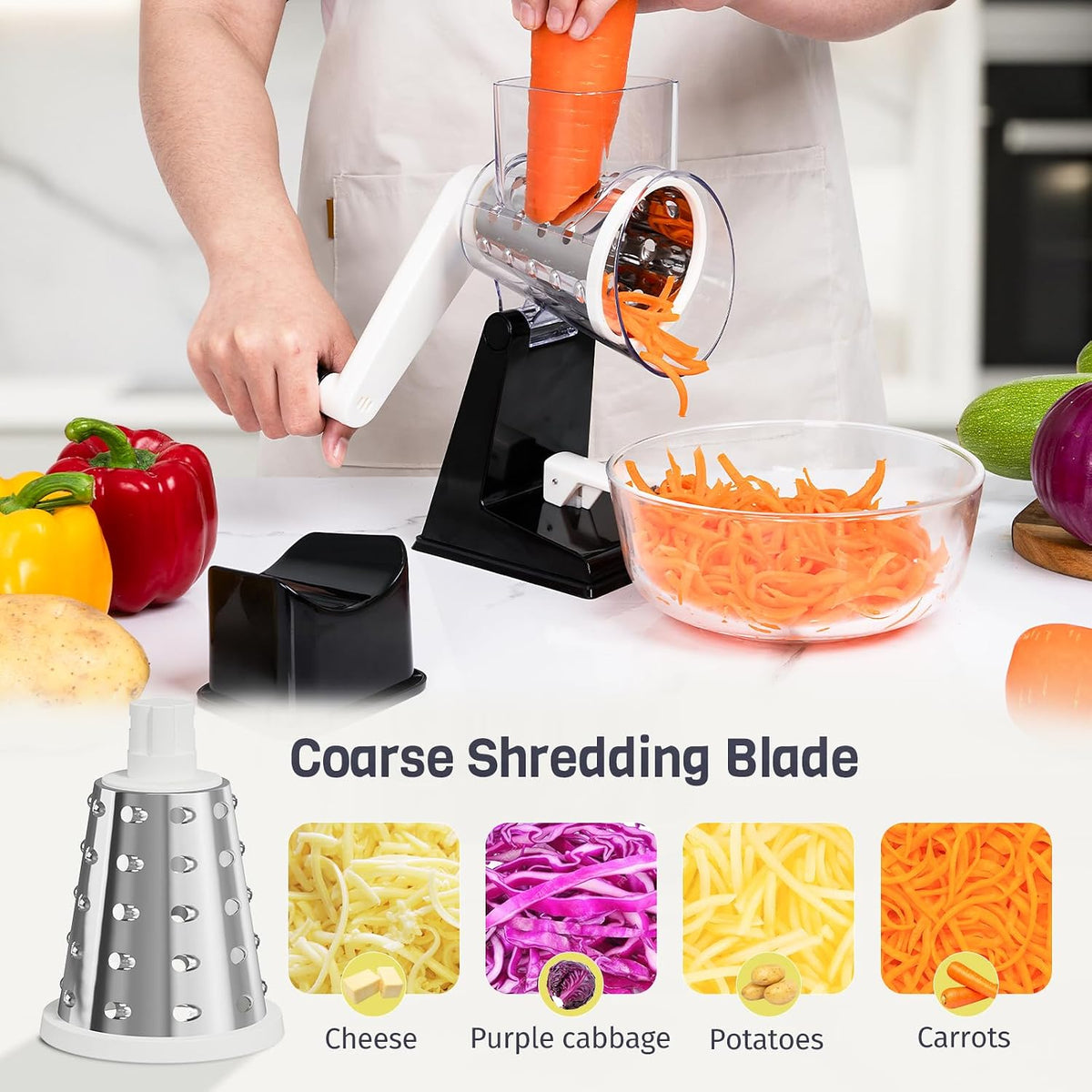 Upgraded Rotary Cheese Grater, Hand Crank Shredder Slicer, Black