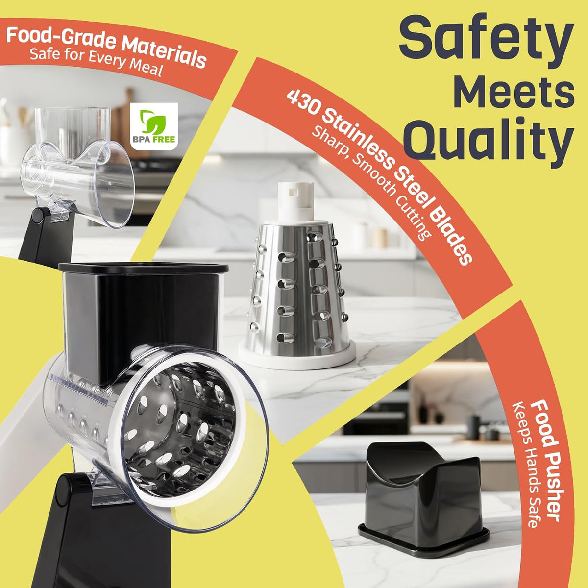 Upgraded Rotary Cheese Grater, Hand Crank Shredder Slicer, Black