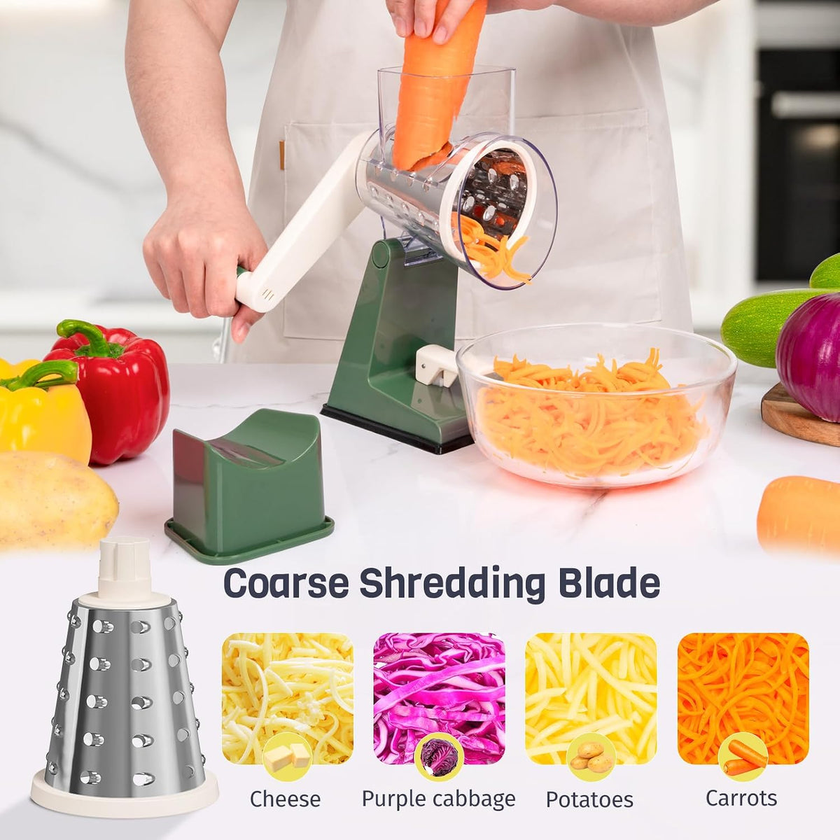 Upgraded Rotary Cheese Grater, Hand Crank Shredder Slicer, Black