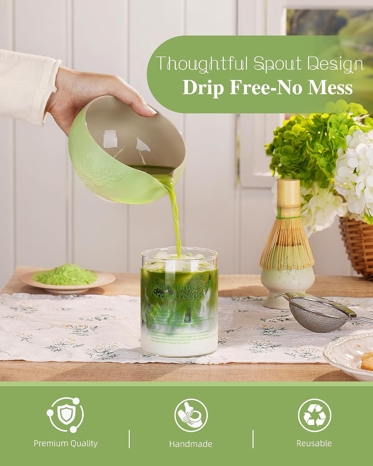 ZENS Premium Matcha Whisk Set, Matcha Kit for Matcha Latte, Green