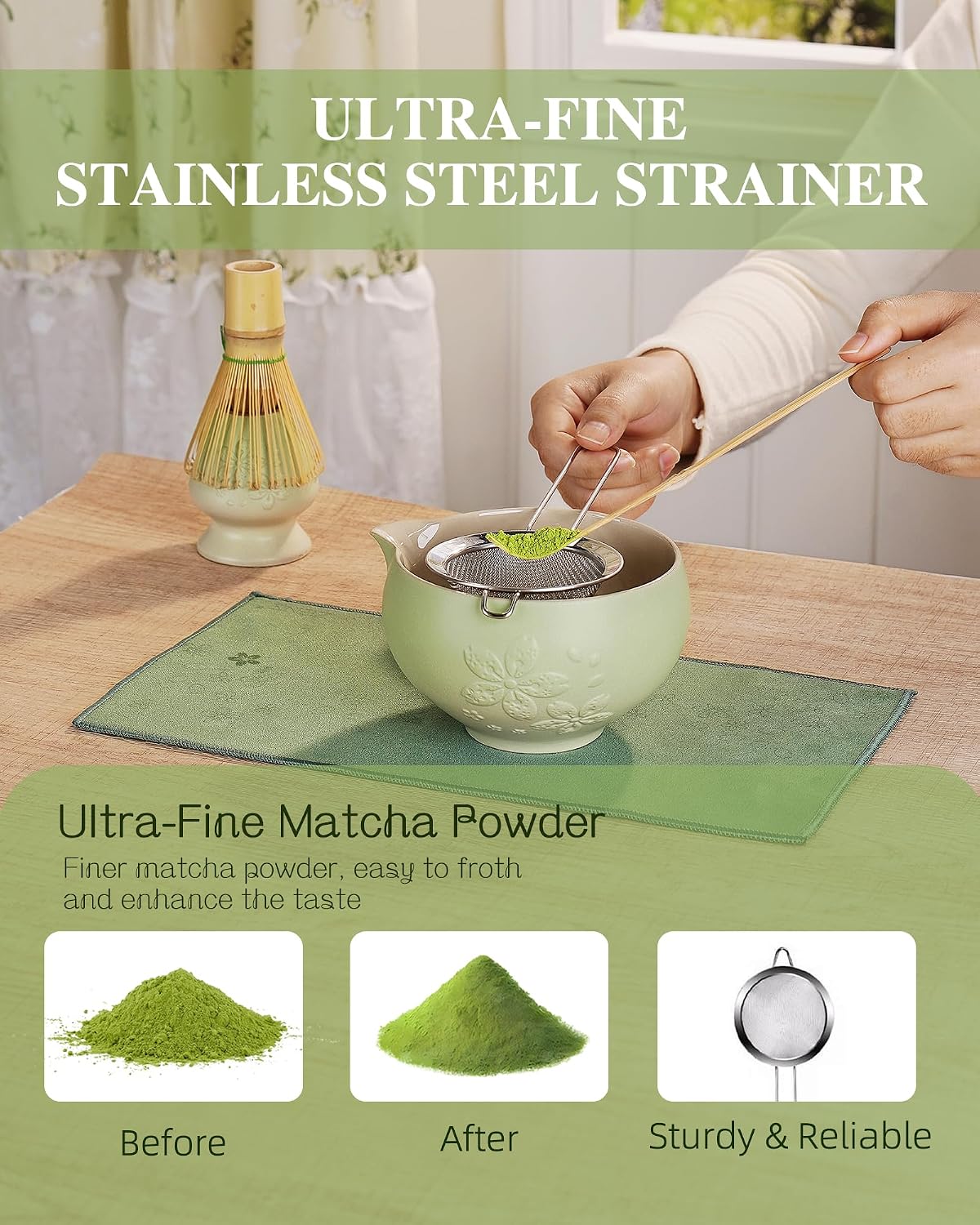 ZENS Premium Matcha Whisk Set, Matcha Kit for Matcha Latte, Green