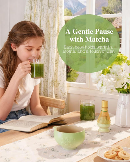 ZENS Premium Matcha Whisk Set, Matcha Kit for Matcha Latte, Green