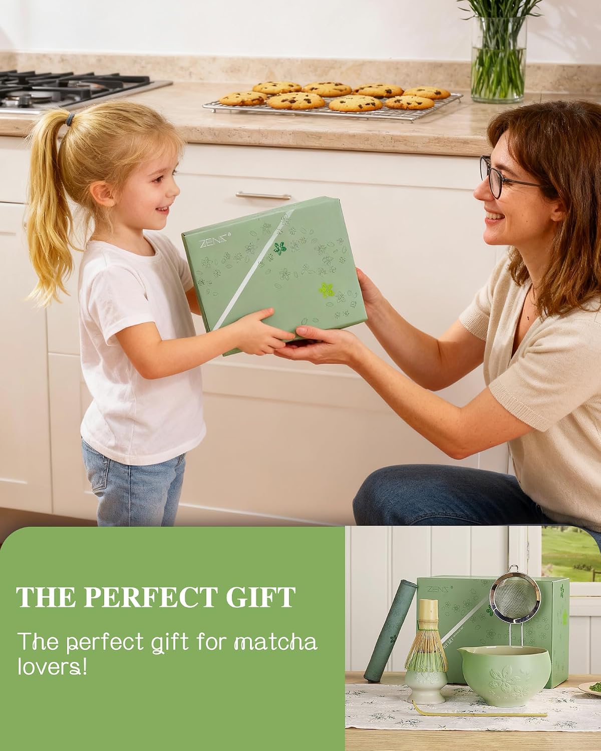 ZENS Premium Matcha Whisk Set, Matcha Kit for Matcha Latte, Green