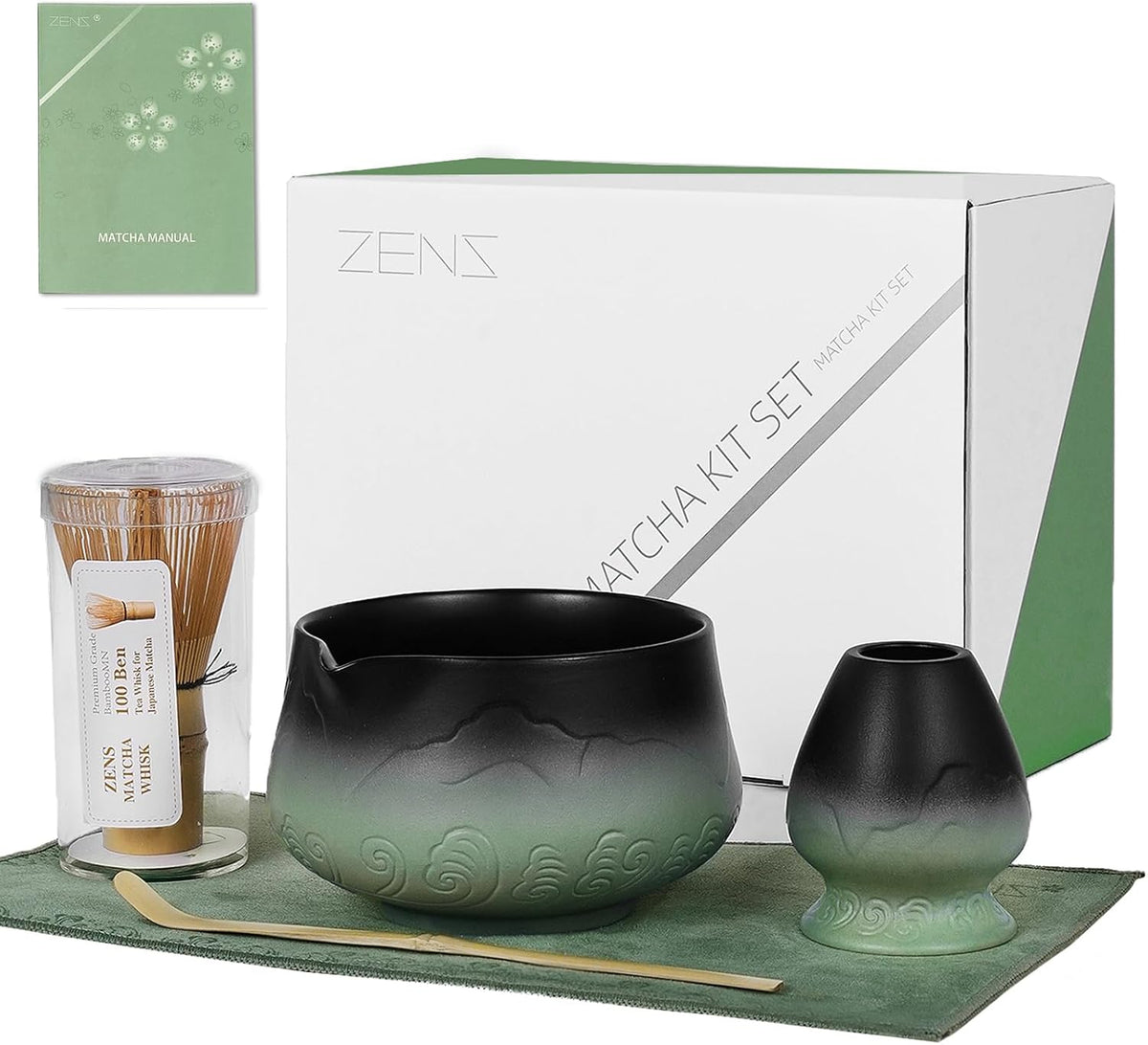 ZENS Premium Matcha Whisk Set, Matcha Kit for Matcha Latte, Green