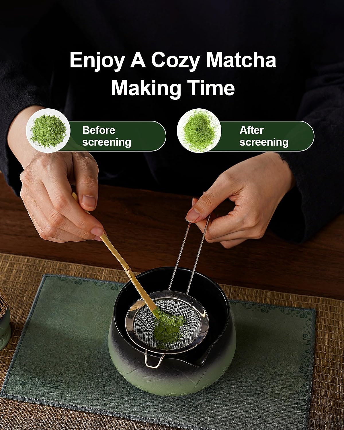 ZENS Premium Matcha Whisk Set, Matcha Kit for Matcha Latte, Green