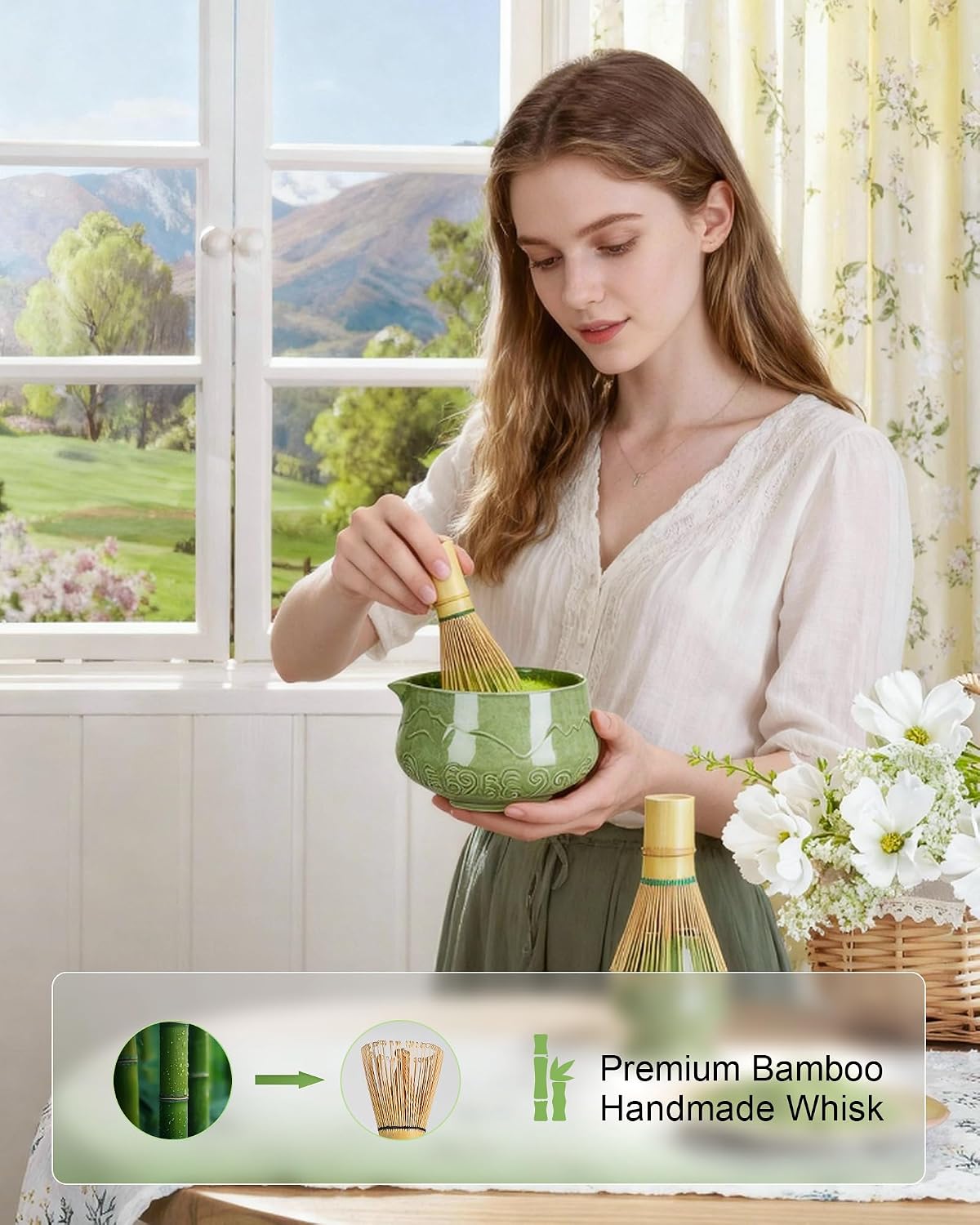 ZENS Premium Matcha Whisk Set, Matcha Kit for Matcha Latte, Green