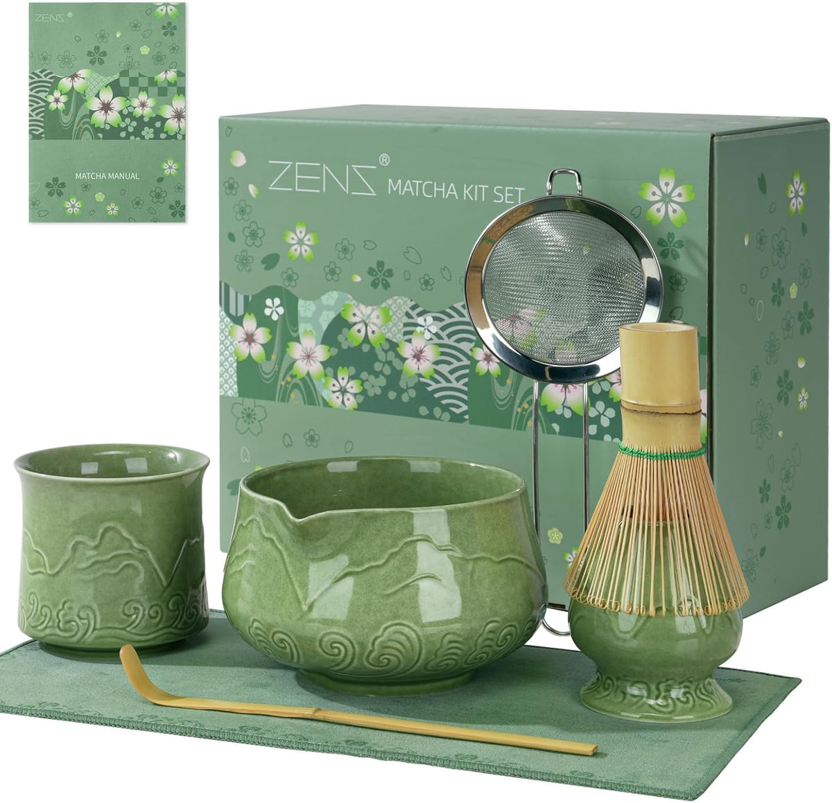 ZENS Premium Matcha Whisk Set, Matcha Kit for Matcha Latte, Green