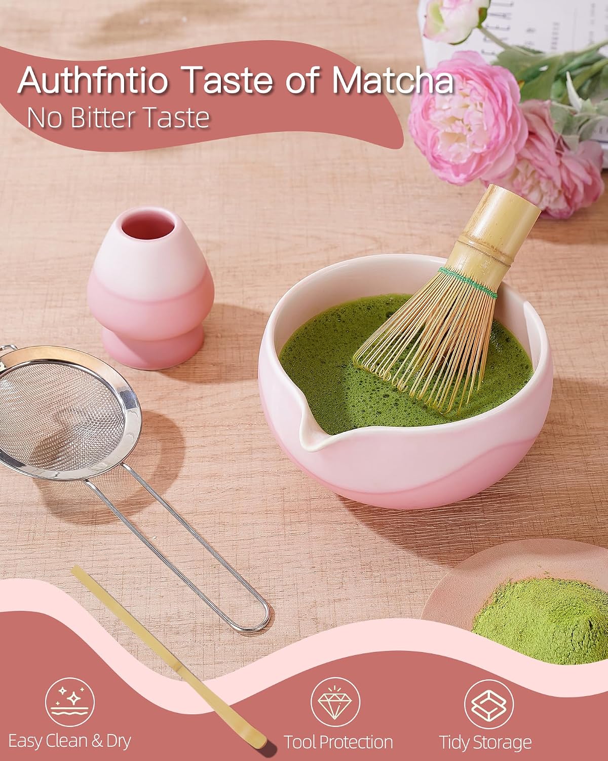 ZENS Premium Matcha Whisk Set, Matcha Kit for Matcha Latte, Green