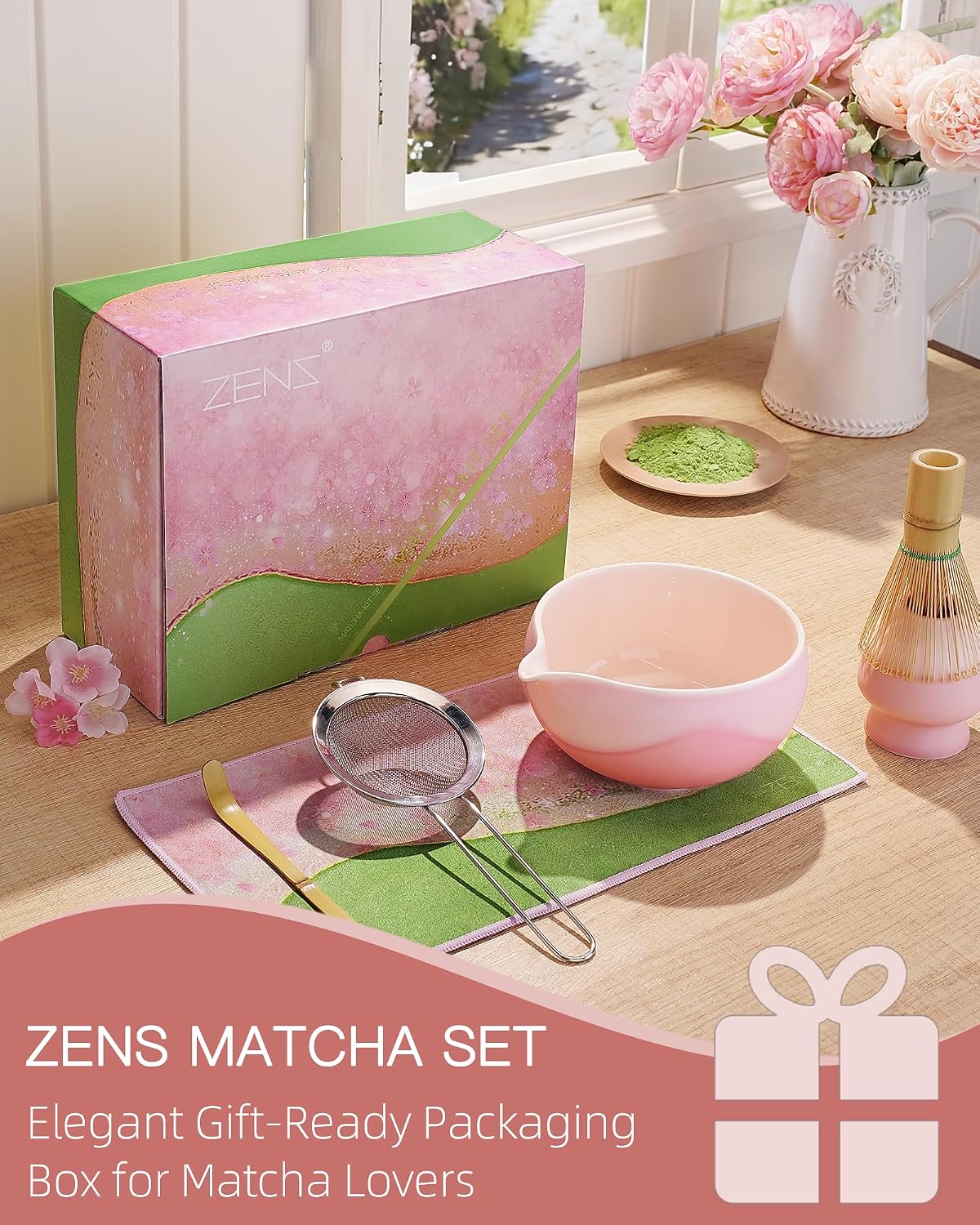 ZENS Premium Matcha Whisk Set, Matcha Kit for Matcha Latte, Green