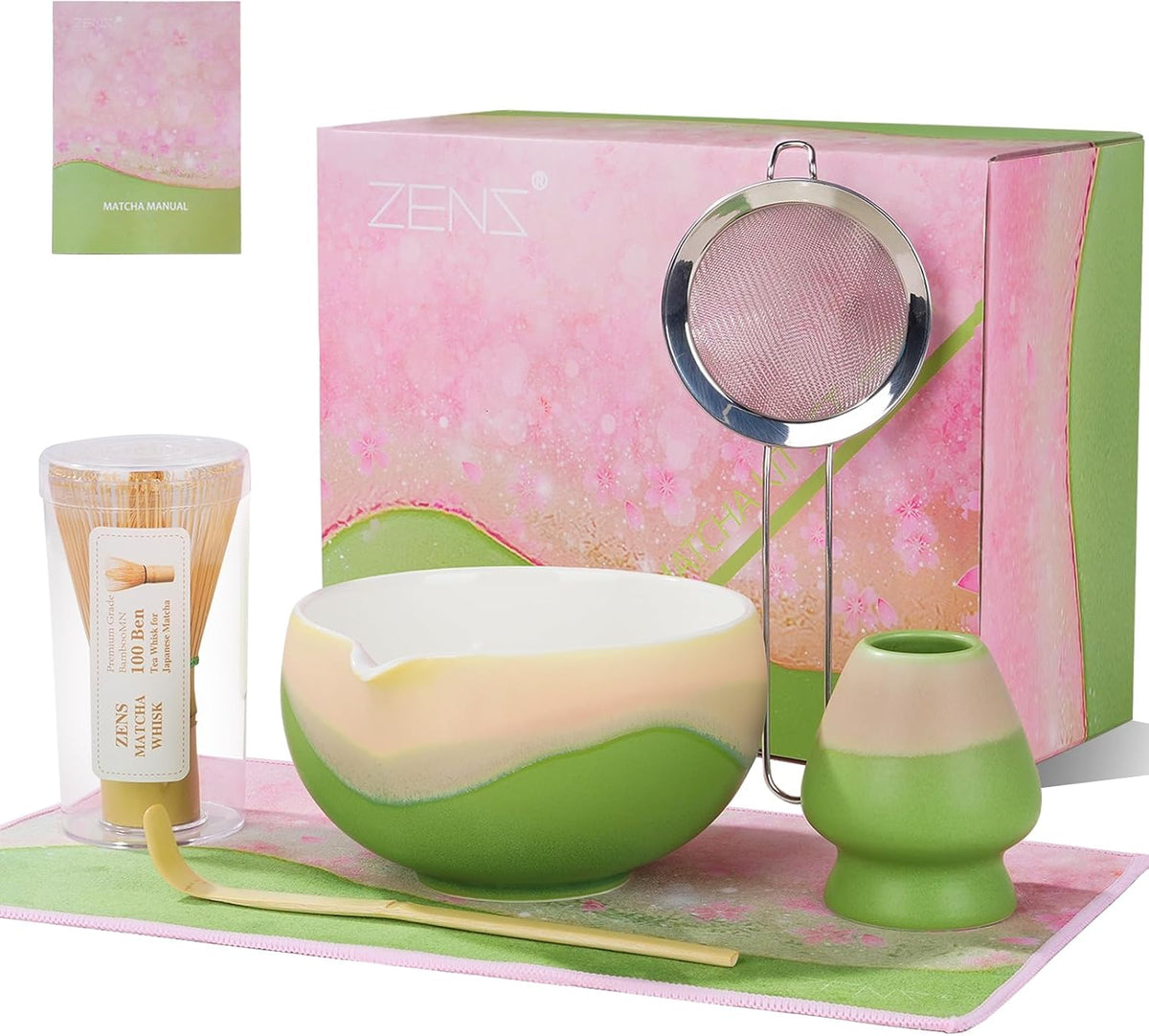 ZENS Premium Matcha Whisk Set, Matcha Kit for Matcha Latte, Green