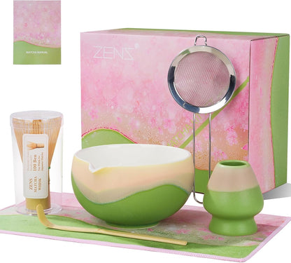 ZENS Premium Matcha Whisk Set, Matcha Kit for Matcha Latte, Green
