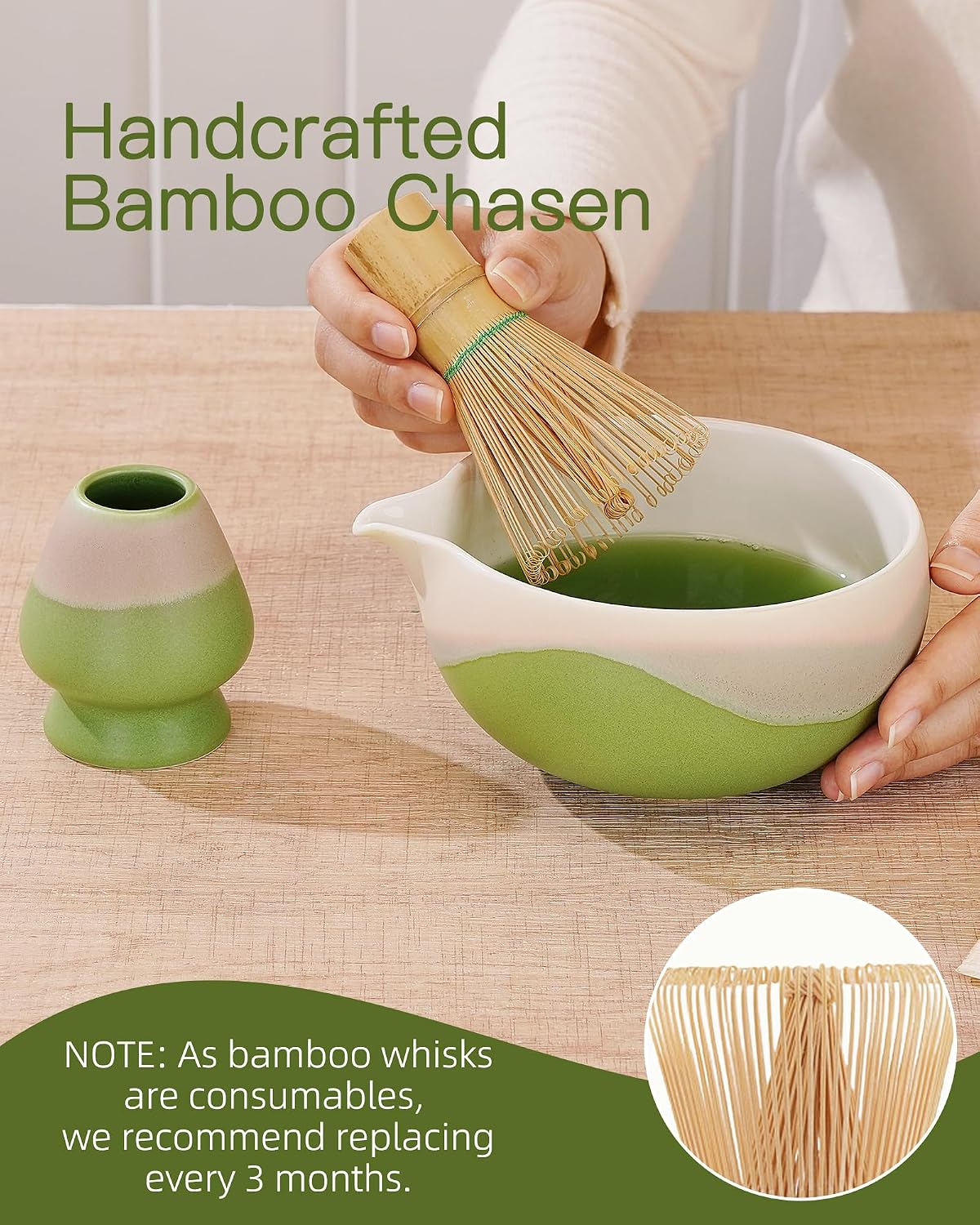 ZENS Premium Matcha Whisk Set, Matcha Kit for Matcha Latte, Green