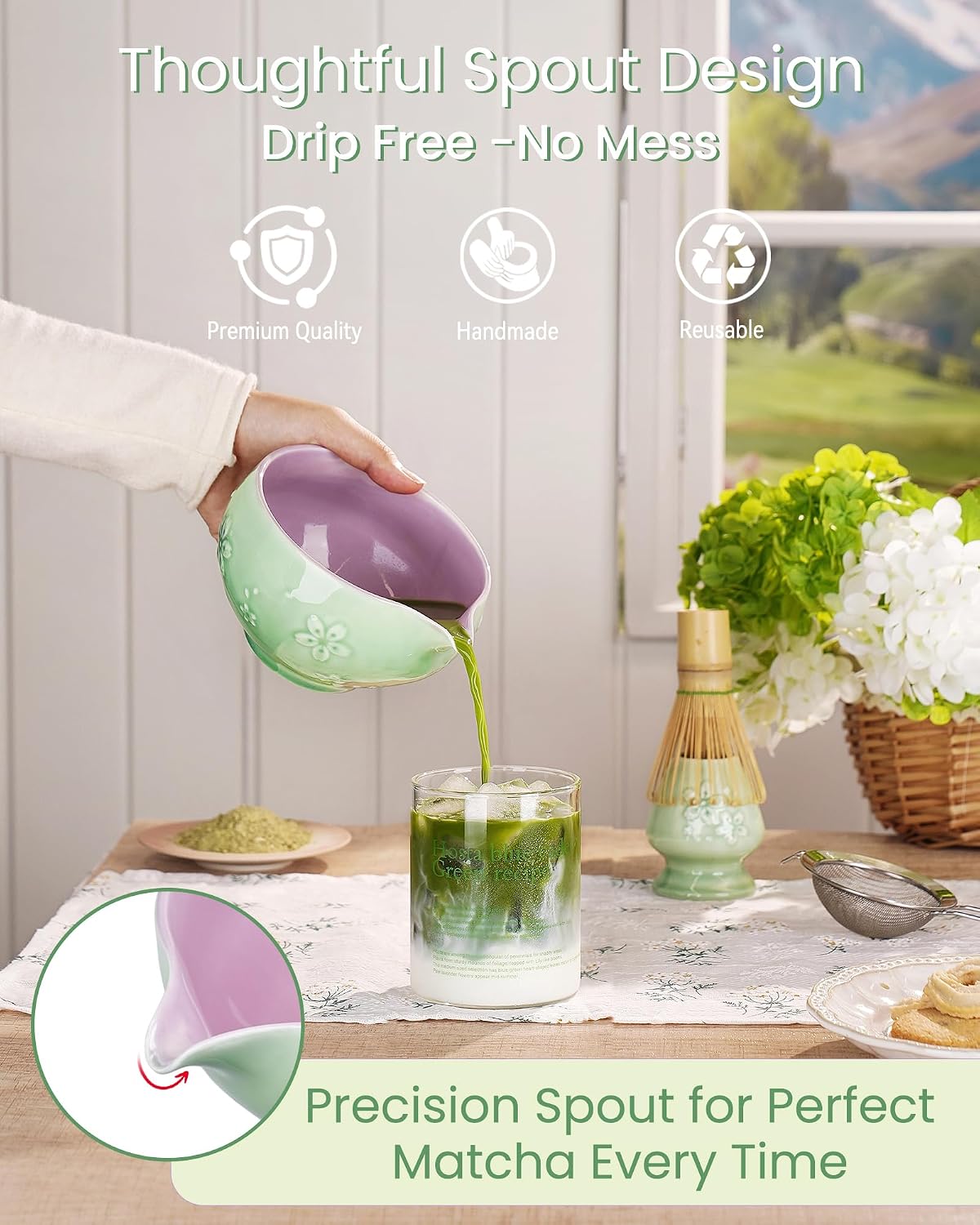ZENS Premium Matcha Whisk Set, Matcha Kit for Matcha Latte, Green