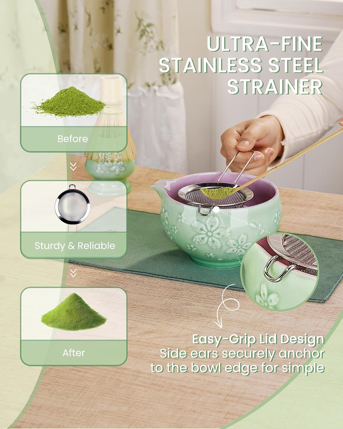 ZENS Premium Matcha Whisk Set, Matcha Kit for Matcha Latte, Green