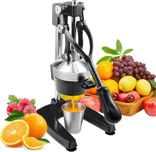Professional Citrus Juicer Lemon Squeezer, Cast Iron Juicer, Commercial Manual Fruit Press Juicer for Lemon Pomegranate Orange Juice, Heavy Duty Hand Press and Lime Squeezer Stand (Black)