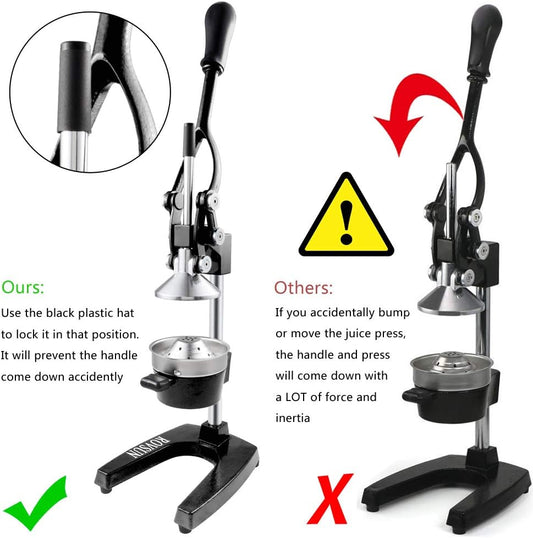 Professional Citrus Juicer Lemon Squeezer, Cast Iron Juicer, Commercial Manual Fruit Press Juicer for Lemon Pomegranate Orange Juice, Heavy Duty Hand Press and Lime Squeezer Stand (Black)