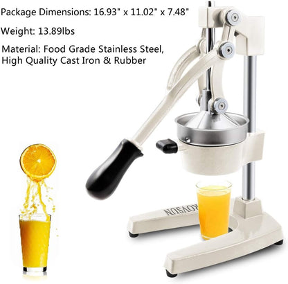 Professional Citrus Juicer Lemon Squeezer, Cast Iron Juicer, Commercial Manual Fruit Press Juicer for Lemon Pomegranate Orange Juice, Heavy Duty Hand Press and Lime Squeezer Stand (Black)