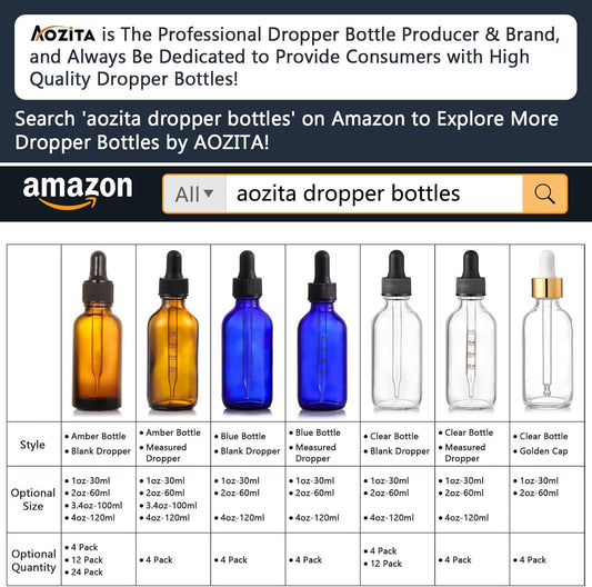 4 Pack, 2 oz Bottles with Dropper & 1 Funnel & 4 Labels - Essential Oils Bottles for Health, Personal Care & Beauty - 60ml Thick Dark Amber Glass Tincture Bottles, Refillable Cosmetic Containers