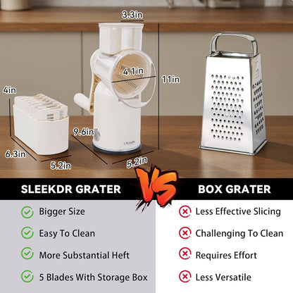 Rotary Cheese Grater with Handle, 5-Blade Cheese Shredder, BPA-Free (Black) | Cheese Grater Hand Crank Slices, Shreds & Grates – Features Strong Suction Base, Stainless-Steel Blades & Easy Clean-Up