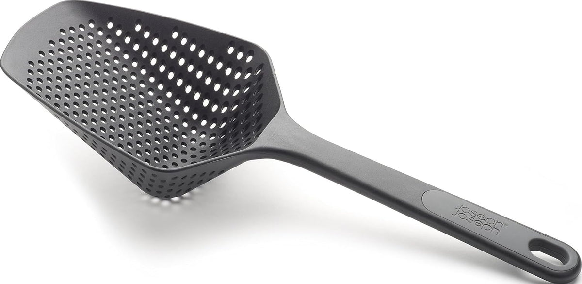 Scoop Plus Colander, Spoon Drainer/Strainer, Scoop, Drain and Serve, heat resistant up to 200°C (392°F), Dishwasher safe, Large, Black